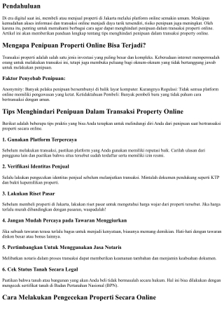 Tips Menghindari Penipuan Dalam Transaksi Property Online