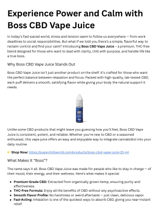 Boss CBD Vape Juice – Command Your Day with Confidence