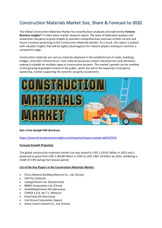 Construction Materials Market Demand & Growth Projections 2032