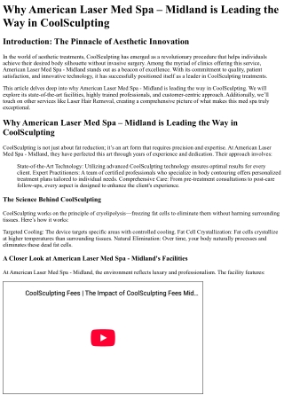Why American Laser Med Spa – Midland is Leading the Way in CoolSculpting