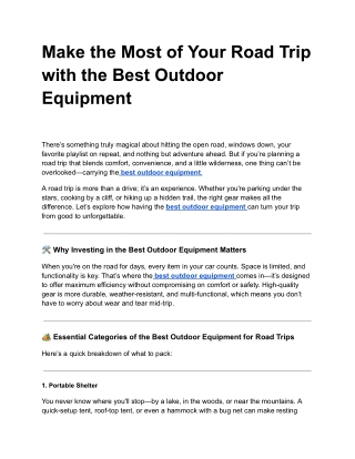 Make the Most of Your Road Trip with the Best Outdoor Equipment