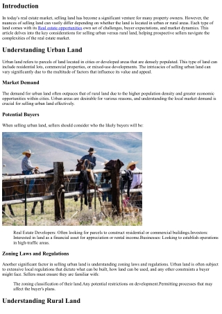 Selling Land: Urban vs. Rural Considerations