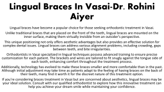 Lingual Braces In Vasai-Dr  Rohini Aiyer
