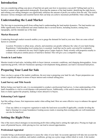 Maximizing Your Profit When Selling Land