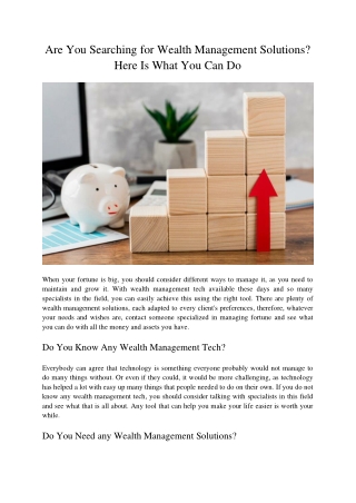 Are You Searching for Wealth Management Solutions? Here Is What You Can Do