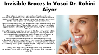 Invisible Braces In Vasai-Dr  Rohini Aiyer