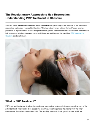 The Revolutionary Approach to Hair Restoration Understanding PRP Treatment in Cheshire