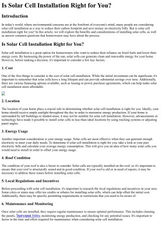 Is Solar Cell Installation Right for You