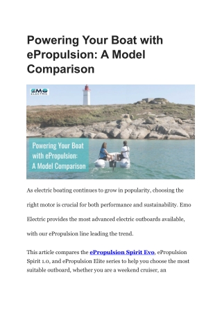 Powering Your Boat with ePropulsion