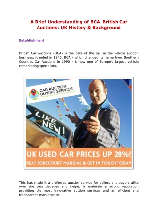 A Brief Understanding of BCA British Car Auctions: UK History & Background
