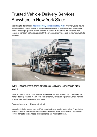 Trusted Vehicle Delivery Services Anywhere in New York State