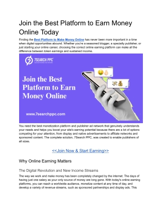 Join the Best Platform to Earn Money Online Today