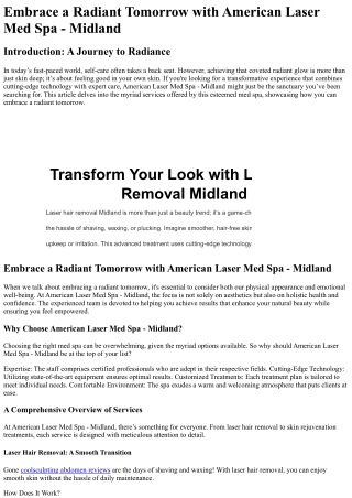 Embrace a Radiant Tomorrow with American Laser Med Spa - Midland