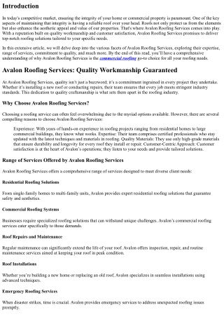Avalon Roofing Services: Quality Workmanship Guaranteed