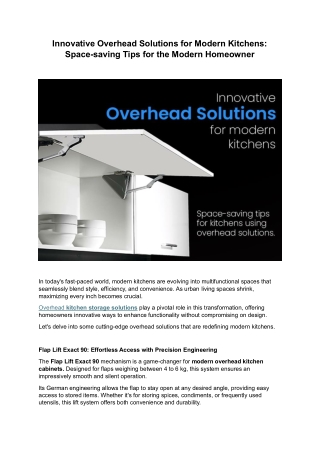 Overhead Cabinet Solutions for Kitchens & Wardrobes