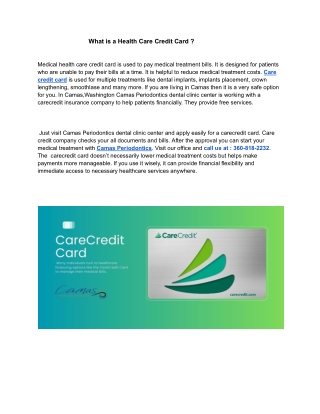 What is a Health Care Credit Card ?