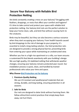 Protect Your Balcony from Birds with Trusted Netting