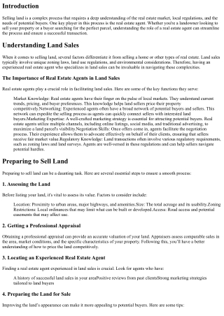 Selling Land: The Role of Real Estate Agents