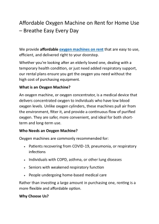 Trusted Oxygen Machine Rentals – Quick Access to Life-Saving Respiratory Equipme