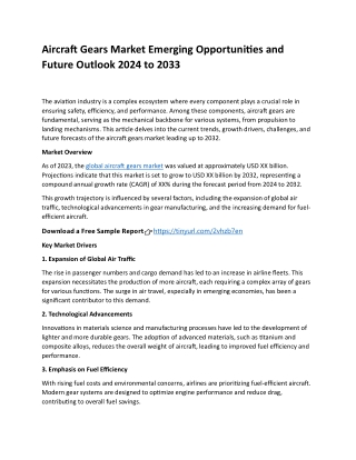 Aircraft Gears Market Emerging Opportunities and Future Outlook 2024 to 2033