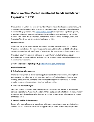 Drone Warfare Market Investment Trends and Market Expansion to 2033