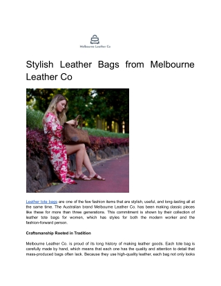 Stylish Leather Bags from Melbourne Leather Co