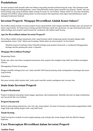 Investasi PropertI: Mengapa Diversifikasi Adalah Kunci Sukses?