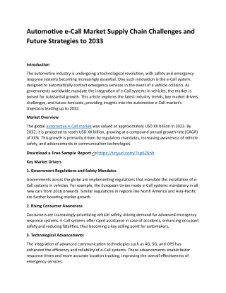 Automotive e-Call Market Supply Chain Challenges and Future Strategies to 2033
