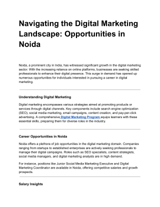 Navigating the Digital Marketing Landscape: Opportunities in Noida