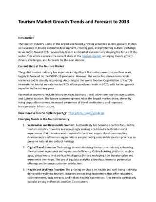 Tourism Market Growth Trends and Forecast to 2033