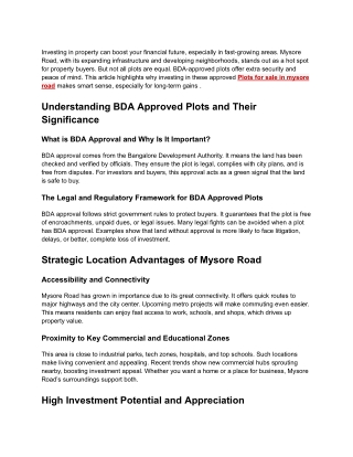 BDA Approved plots in mysore road