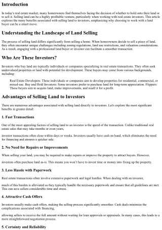 We Buy Land: The Benefits of Selling to Investors