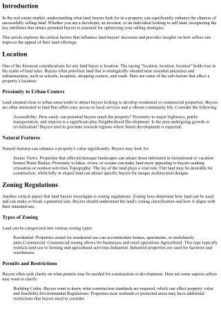 What Land Buyers Look for in a Property