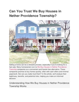 Can You Trust We Buy Houses in Nether Providence Township