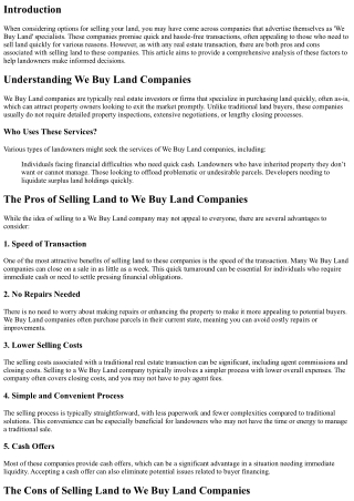 The Pros and Cons of Selling Land to We Buy Land Companies