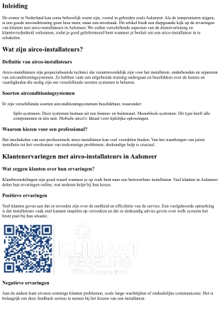 Klantenervaringen met airco-installateurs in Aalsmeer