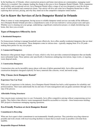 Get to Know the Services of Javis Dumpster Rental in Orlando