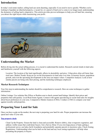 Sell Land Fast: Proven Techniques for a Quick Sale