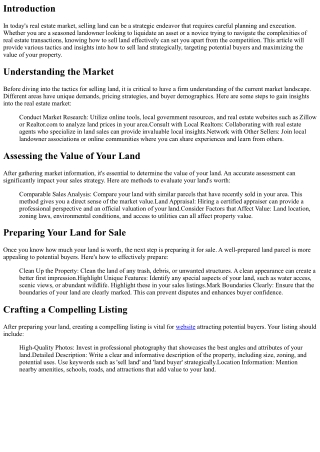 Sell Land Strategically: Tactics for Success