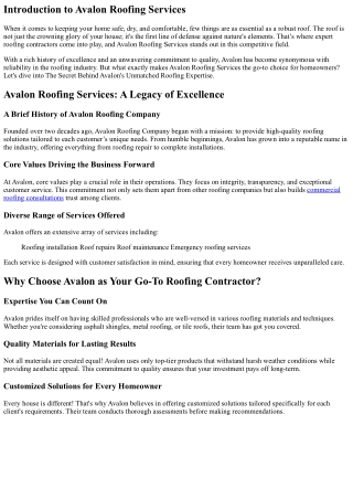 The Secret Behind Avalon's Unmatched Roofing Expertise