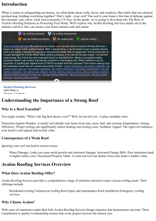 The Role of Avalon's Roofing Solutions in Protecting Your Home