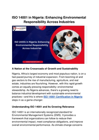 ISO 14001 in Nigeria_ Enhancing Environmental Responsibility Across Industries