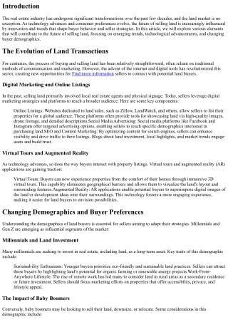 The Future of Selling Land: Trends and Innovations in the Industry