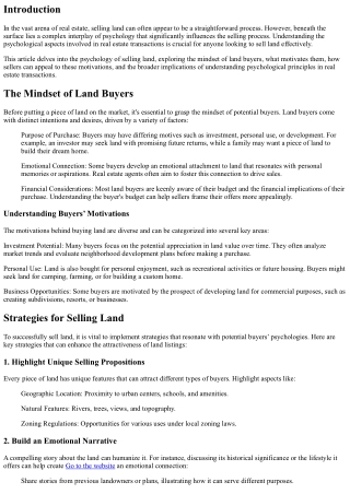 The Psychology of Selling Land