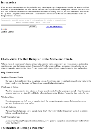 Choose Javis: The Best Dumpster Rental Service in Orlando