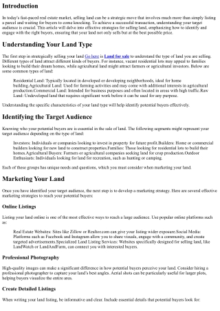 Sell Land Strategically: Targeting the Right Audience