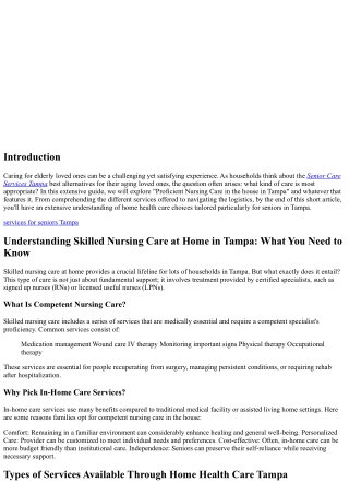 Understanding Competent Nursing Care in the house in Tampa: What You Need to Kno