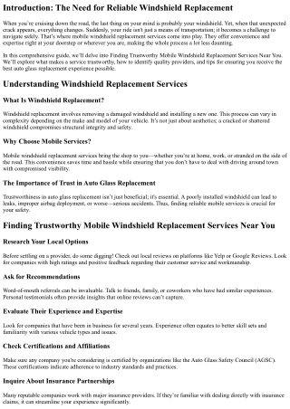 Finding Trustworthy Mobile Windshield Replacement Services Near You