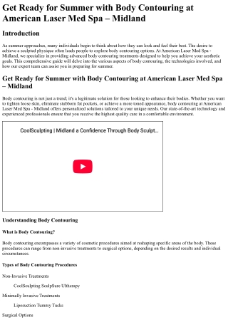 Get Ready for Summer with Body Contouring at American Laser Med Spa – Midland