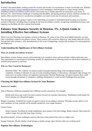 Enrich Your Business Security in Houston, TX: A Resource to Installing Effective